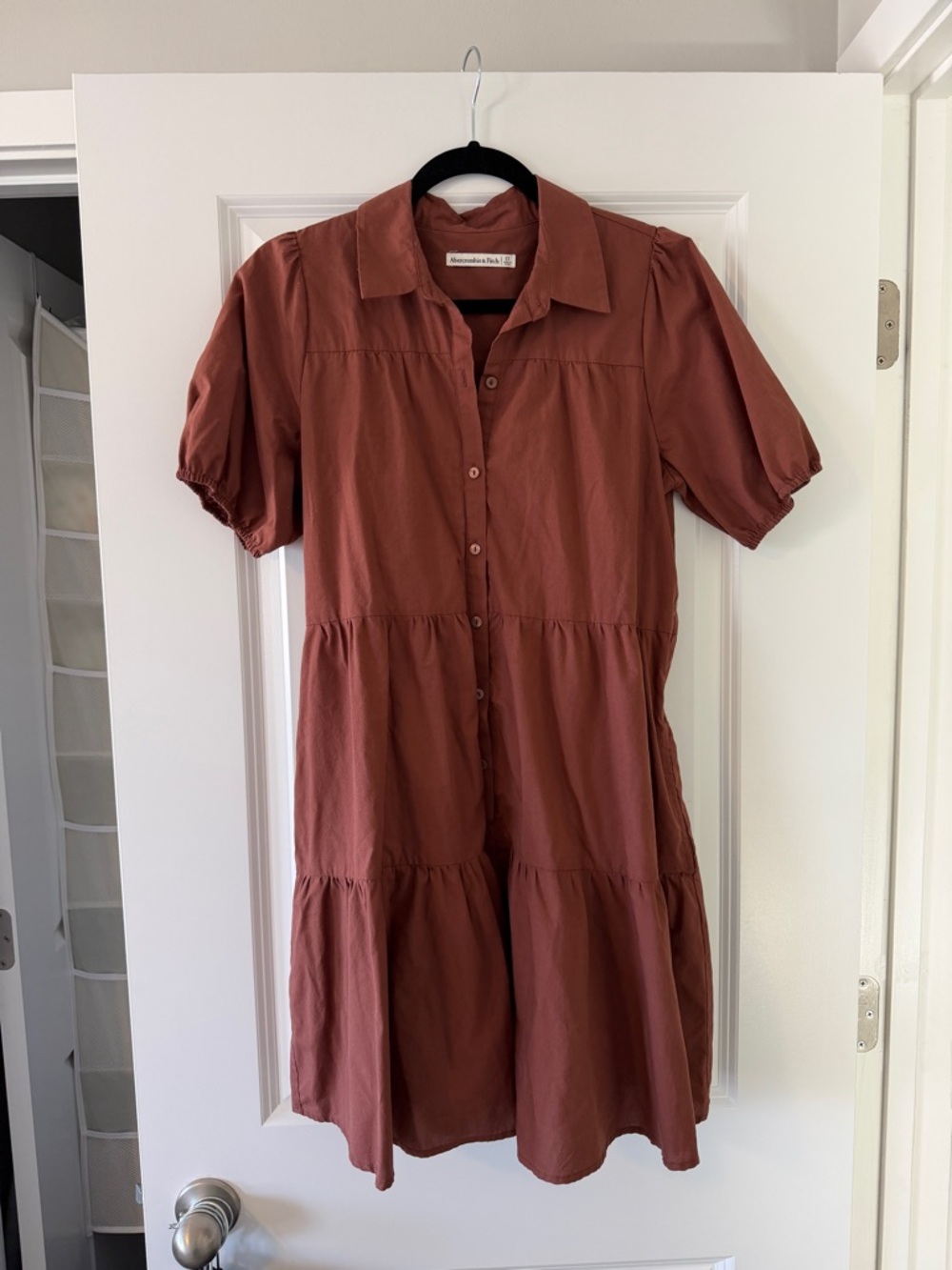 Abercrombie & Fitch Rust Button-Front Tiered Mini Dress Small Tall